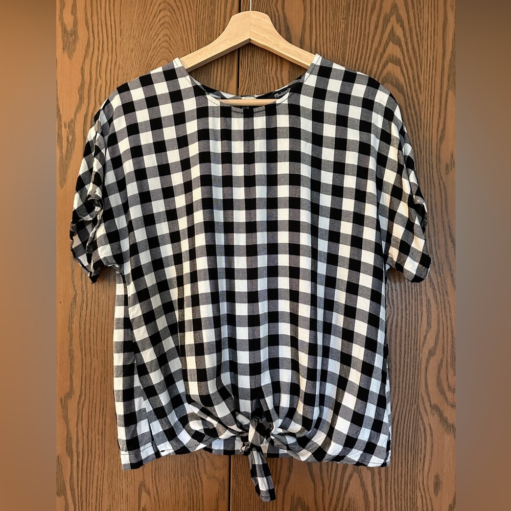 Madewell Black & White Checkered Tie-front Top, Size Small